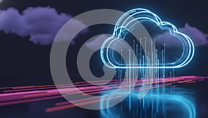 Cloud Computing Concept with Glowing Blue Cloud and Data Streams