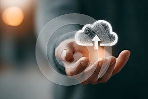 Cloud Computing Concept with Hand Gesturing Digital Technology for Business Solutions Generative AI