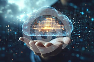 Cloud computing concept. Hand holding cloud.