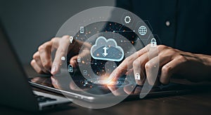 Cloud Computing Concept with Hands Using Digital Tablet Technology