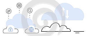 Cloud Computing Concept with Data Sharing, Security, and Global Connectivity Symbols