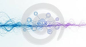 Cloud computing concept illustrated with a central cloud icon connected to various