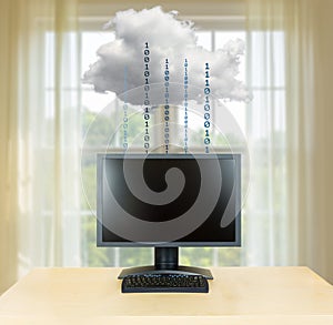 Cloud computing concept illustration with desktop PC