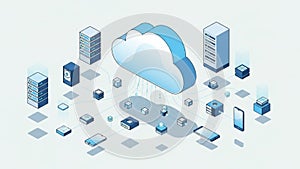 Illustration featuring a centralized cloud connected to various