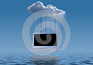 Cloud computing concept illustration with laptop