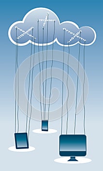 Cloud computing concept illustration like a marionette theatre