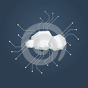 Cloud computing concept illustration with low poly clouds. Data storage infrastructure.