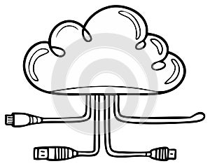 Cloud computing concept illustration with network cables