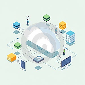 Cloud computing concept illustration showing a large central