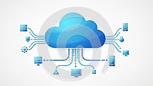 Cloud computing concept with interconnected devices and data storage