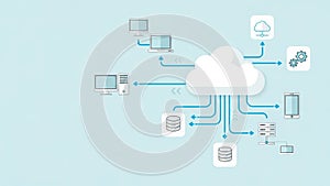 Cloud computing concept with interconnected devices and databases for data management