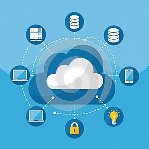 Cloud computing concept with interconnected devices and secure data storage
