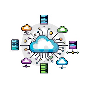 Cloud computing concept with interconnected servers and data storage