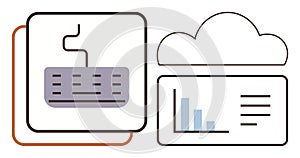 Cloud Computing Concept with Keyboard and Data Analytics in Minimalist Design