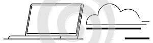 Cloud Computing Concept with Laptop and Cloud Outline for Data Storage and Technology