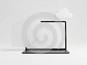 Cloud computing concept with laptop and data flow