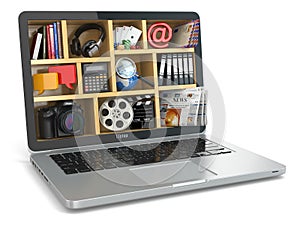 Cloud computing concept. Laptop's software and capabilities. photo