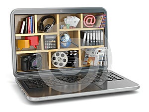 Cloud computing concept. Laptop's software and capabilities. photo