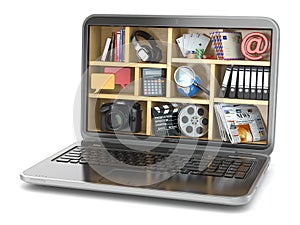 Cloud computing concept. Laptop's software and capabilities. photo