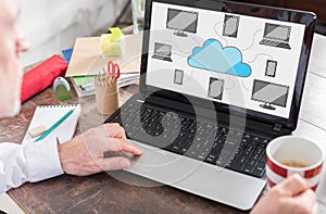 Cloud computing concept on a laptop screen