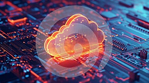 Cloud computing concept on microchip circuit board a 3d render of digital transformation technology