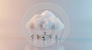 Cloud computing concept with molecular structure, digital network.