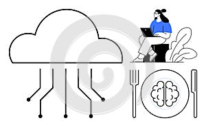 Cloud Computing Concept with Neural Network, Remote Work, and Artificial Intelligence Ideas