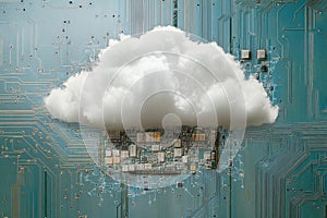 Cloud Computing Concept With a Cloud Overlay on a Circuit Board Background Representing Technology and Digital Innovation