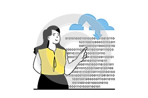 Cloud computing concept with people scene in flat web design. Vector illustration