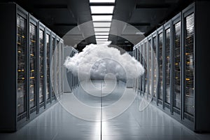 Cloud computing concept with real cloud in server room environment