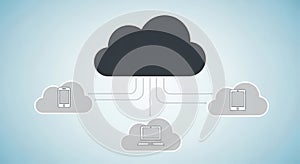 Cloud computing concept representing data storage and network connectivity with interconnected cloud services