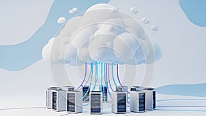 Cloud computing concept with servers connected to a digital cloud network