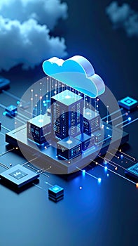 Cloud Computing Concept with Servers and Data Transfer Visualization