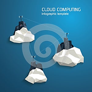 Cloud computing concept template with servers. Low