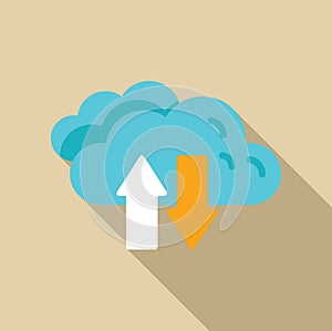 Cloud computing concept, uploading and downloading data with arrows and cloud icon
