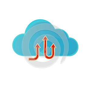 Cloud computing concept with upward arrows indicating data upload or progress