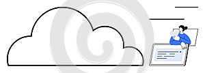 Cloud Computing Concept with User Interacting on Digital Device and Networked Cloud Connection