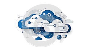 A cloud computing concept with various technology and data storage elements