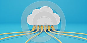 Cloud Computing Concept with White Cloud and Yellow Ethernet Cables Connected