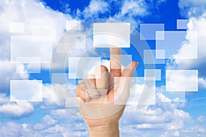 Cloud computing concept with woman hand