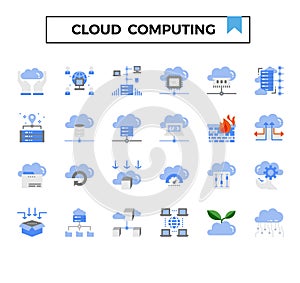 Cloud computing and connection flat design icon set