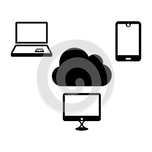 Cloud computing, connection, network icon. Black vector sketch.