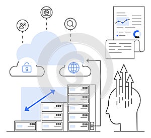 Cloud Computing and Data Management Concept with Network, Security, and Analytics Elements