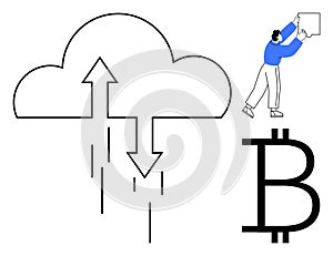 Cloud Computing and Cryptocurrency Concept with Bitcoin Symbol and User Interaction