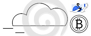 Cloud Computing and Cryptocurrency Concept with User Interaction and Bitcoin Symbol