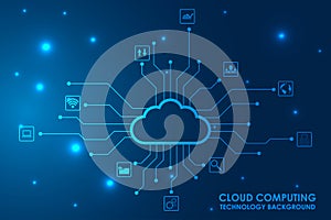 Cloud computing, Cyber technology background, internet data storage, database and mobile server concept