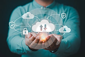 Cloud computing and cybersecurity concept for business data protection and digital technology 100