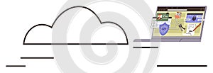 Cloud Computing and Cybersecurity Concept with Laptop and Data Protection Elements