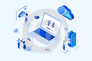 Cloud computing 3d isometric web design. Vector web illustration