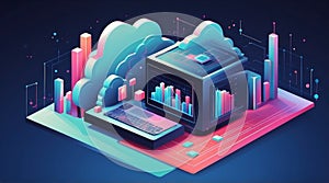 Cloud Computing Dashboard: Isometric Vector, Blender Style, Data